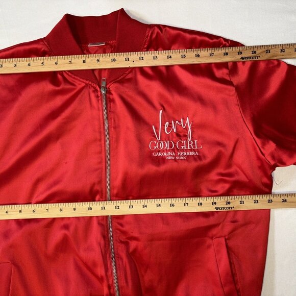 Carolina Herrera Good Gild Custom Red Polyester Bomber Jacket Zip Pockets Sz M/L - Picture 10 of 16